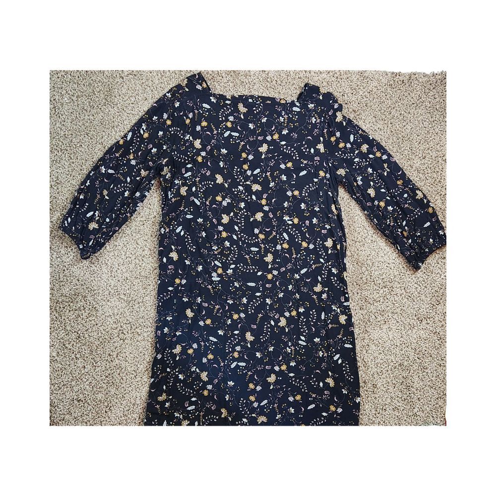 Gap‎ Black Yellow Floral Open Back Mini Dress 3/4 Sleeve Size Medium